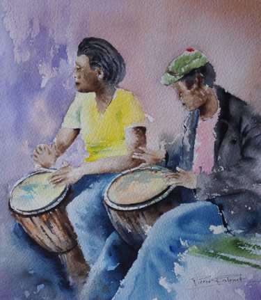 Painting titled "Les joueurs de jumb…" by Pierre Patenet, Original Artwork, Watercolor