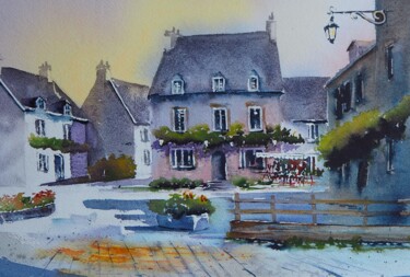 Peinture intitulée "A Locronan 3" par Pierre Patenet, Œuvre d'art originale, Aquarelle