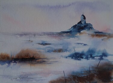 Painting titled "Le Mont St Michel." by Pierre Patenet, Original Artwork, Watercolor