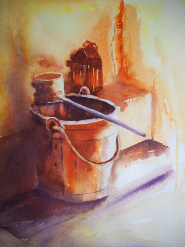 Painting titled "Sceau - Lampe ancie…" by Pierre Patenet, Original Artwork, Watercolor