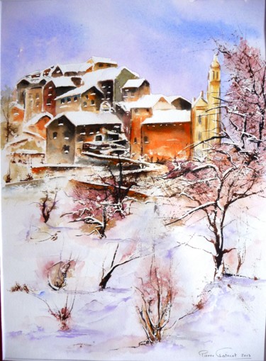 Painting titled "Village de Tralonca…" by Pierre Patenet, Original Artwork, Watercolor