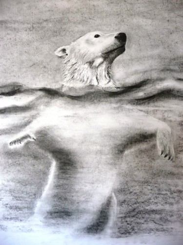 Drawing titled "L'ours blanc" by Pierre Patenet, Original Artwork, Charcoal
