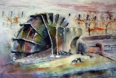 Pintura intitulada "isle-sur-la-sorgue 1" por Pierre Patenet, Obras de arte originais, Aquarela