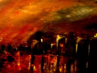 Painting titled "Red night" by Pierre-Paul Marchini, Original Artwork, Oil