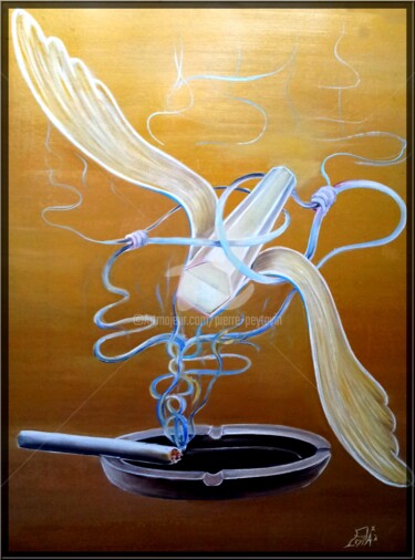 Peinture intitulée "fumeur vole...." par Pierre Peytavin, Œuvre d'art originale, Huile Monté sur Carton