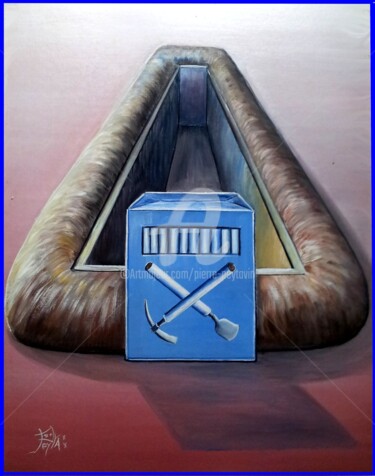 Painting titled "cigarette-tombe" by Pierre Peytavin, Original Artwork, Oil Mounted on Cardboard