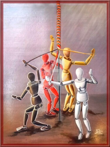Pintura intitulada "DANSE CONTRE LE RAC…" por Pierre Peytavin, Obras de arte originais, Óleo Montado em Cartão