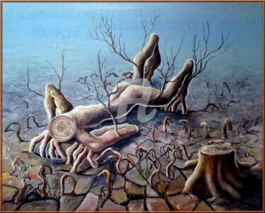 Painting titled "ARBRE MOURANT DE SO…" by Pierre Peytavin, Original Artwork, Oil Mounted on Wood Stretcher frame