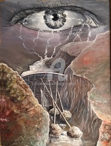 Peinture intitulée "Le barrage pour lar…" par Pierre Peytavin, Œuvre d'art originale, Huile Monté sur Carton