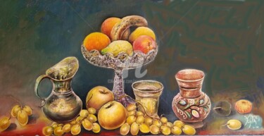 Painting titled "NATURE MORTE  : FRU…" by Pierre Peytavin, Original Artwork, Oil Mounted on Wood Stretcher frame