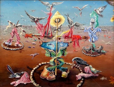 Peinture intitulée "La révolte des oise…" par Pierre Peytavin, Œuvre d'art originale, Huile Monté sur Carton