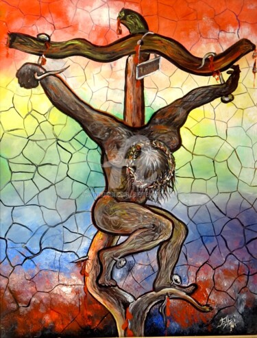 Pittura intitolato "Crucifié" da Pierre Peytavin, Opera d'arte originale, Olio Montato su Cartone