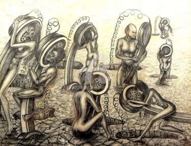 Dibujo titulada "Qui, écoute QUI ?" por Pierre Peytavin, Obra de arte original, Lápiz Montado en Cartulina