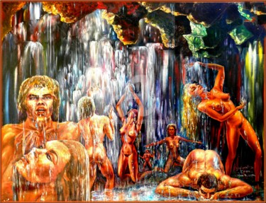 Painting titled "LA SOURCE" by Pierre Peytavin, Original Artwork, Oil Mounted on Wood Stretcher frame