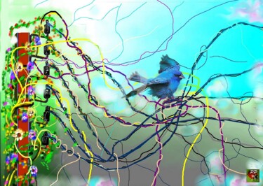 Arts numériques intitulée "OISEAU BLEU" par Pierre Peytavin, Œuvre d'art originale, Travail numérique 2D