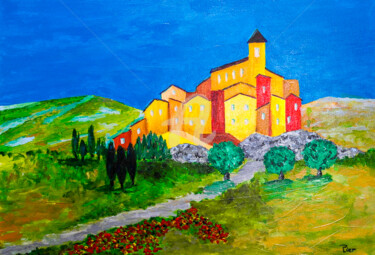 Peinture intitulée "Village provençal" par Pierre Pilling, Œuvre d'art originale, Acrylique
