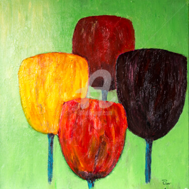 Painting titled "4 tulipes" by Pierre Pilling, Original Artwork, Acrylic