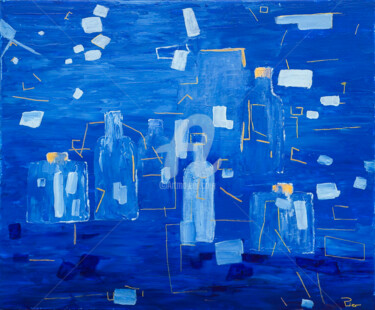 Painting titled "Les bouteilles bleu…" by Pierre Pilling, Original Artwork, Acrylic