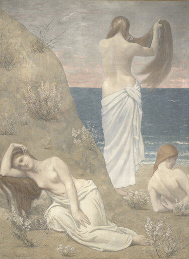 Painting titled "Young Girls by the…" by Pierre Puvis De Chavannes, Original Artwork, Oil