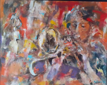 Malerei mit dem Titel "Trompettiste" von Pierre Quentel, Original-Kunstwerk, Acryl