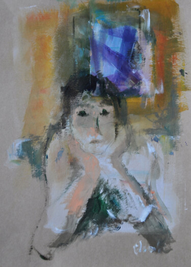 Painting titled "Eugenia en réflexion" by Pierre Quentel, Original Artwork, Acrylic