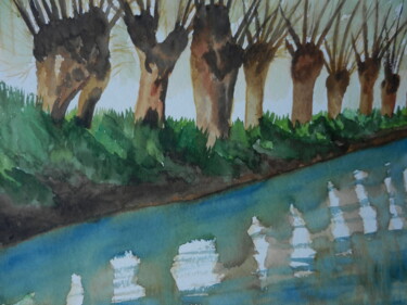 Peinture intitulée "le long du canal" par Pierre Tondu, Œuvre d'art originale, Aquarelle