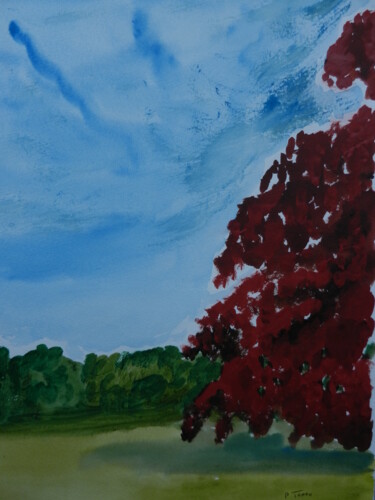 Pittura intitolato "arbre au feuillage…" da Pierre Tondu, Opera d'arte originale, Acquarello