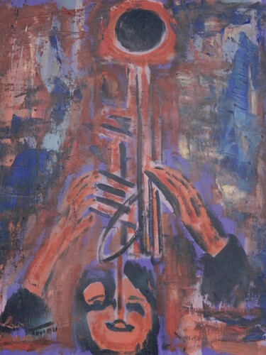 Pintura intitulada "trompettiste de jazz" por Pierre Tondu, Obras de arte originais, Óleo