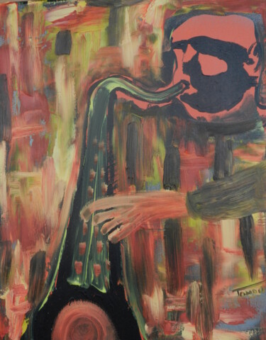 Картина под названием "saxophoniste de jazz" - Pierre Tondu, Подлинное произведение искусства, Масло