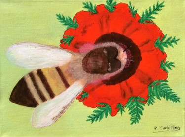 Peinture intitulée "Pavot à l'abeille" par Pierre Turbillon, Œuvre d'art originale, Acrylique