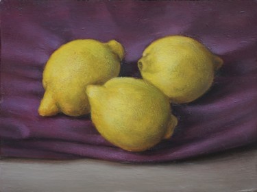 Pittura intitolato "Trois citrons" da Pierre Van Bey, Opera d'arte originale, Olio