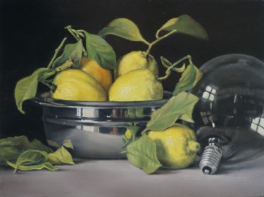 Pintura intitulada "Citrons et ampoule" por Pierre Van Bey, Obras de arte originais, Óleo
