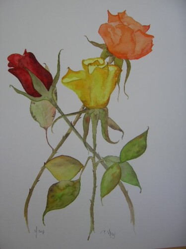 Painting titled "3 roses" by Pierre Varési Pierre, Original Artwork