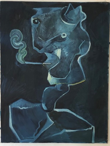 Картина под названием "Homme chapeau, fuma…" - Pierre Vassal, Подлинное произведение искусства, Масло Установлен на Деревянн…