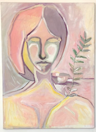 Painting titled "Femme blonde" by Pierre Vassal, Original Artwork, Oil Mounted on Wood Stretcher frame