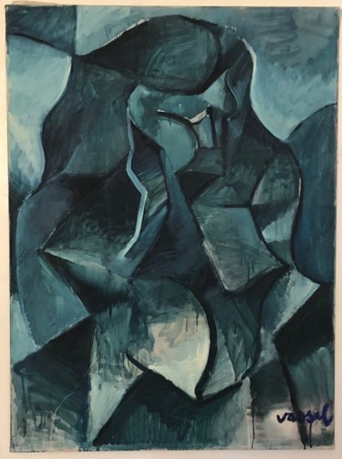 Peinture intitulée "Profil bleu" par Pierre Vassal, Œuvre d'art originale, Huile Monté sur Châssis en bois