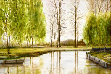 Peinture intitulée "L'étang" par Pierre Vastchenko, Œuvre d'art originale, Huile