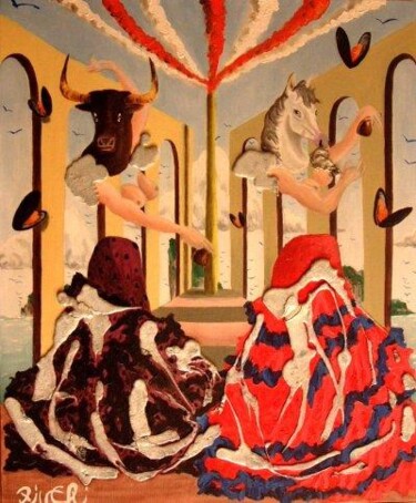 Pittura intitolato "Danseuses espagnoles" da Pierre Ziveri, Opera d'arte originale, Olio