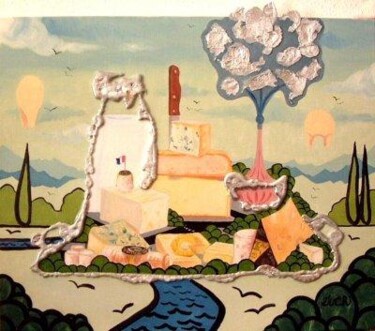 Peinture intitulée "Fromages ville" par Pierre Ziveri, Œuvre d'art originale, Huile