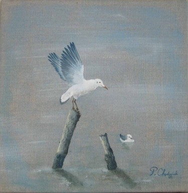 Malerei mit dem Titel "Mouette rieuse" von Pierre Chadzynski, Original-Kunstwerk, Acryl