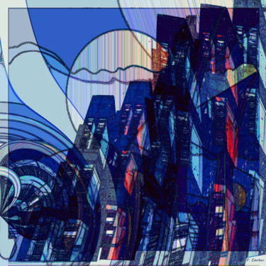 Digital Arts titled "BlueCity" by Pierre Corbu, Original Artwork, Digital Painting