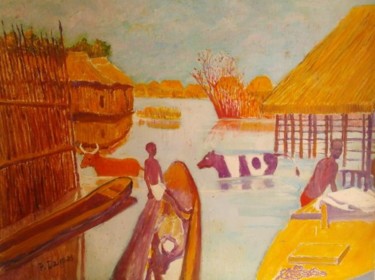 Peinture intitulée "Crue d' L'Ouémé" par Pierre Dalmas, Œuvre d'art originale