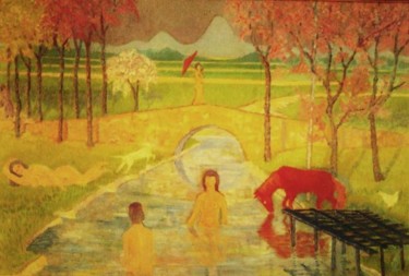 Painting titled "Scène Asiatique" by Pierre Dalmas, Original Artwork