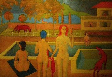 Painting titled "La Piscine" by Pierre Dalmas, Original Artwork