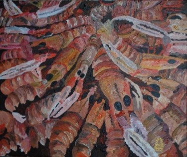 Painting titled "Langoustines" by Pierre Deligniere, Original Artwork