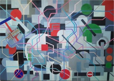 Peinture intitulée "plan de métro" par Pierre Fagola, Œuvre d'art originale