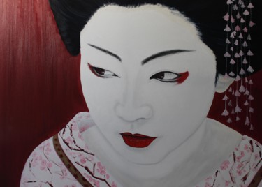 Painting titled "Japonaise geisha" by Pierre Fénié, Original Artwork, Oil