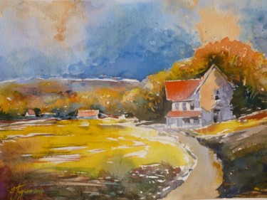 Painting titled "Paysage-automnal-2.…" by Pierre Feyeux, Original Artwork, Watercolor