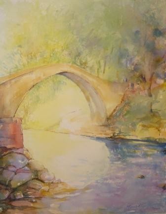 Peinture intitulée "Le Pont Corse" par Pierre Feyeux, Œuvre d'art originale, Aquarelle