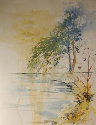 Peinture intitulée "Vernes à l'étang de…" par Pierre Feyeux, Œuvre d'art originale